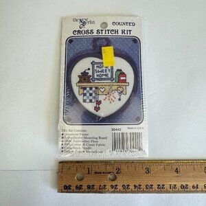 The New Berlin Vtg Home Sweet Home Counted Cross Stitch Kit Rustic Heart Frame